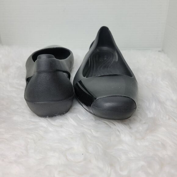 Crocs Sienna Womens Shoes  Size 9 Shiny Flat’s Black Cap Toe Slip On Ballet - Picture 7 of 8